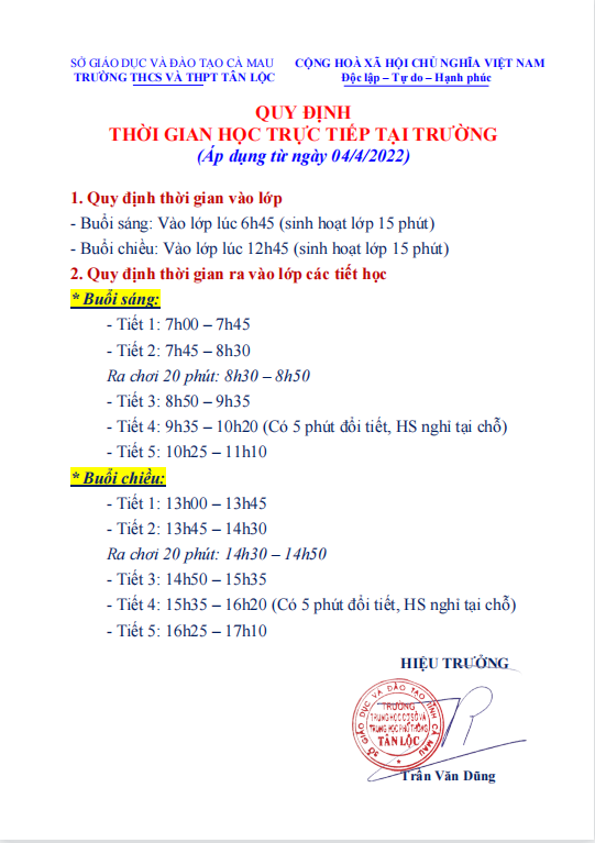 thời gian học trực tuyến 04 4 2022