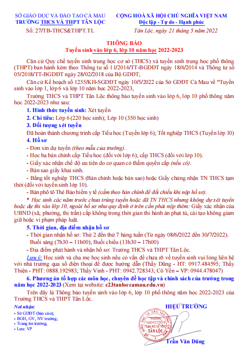 thông báo tuyển sinh